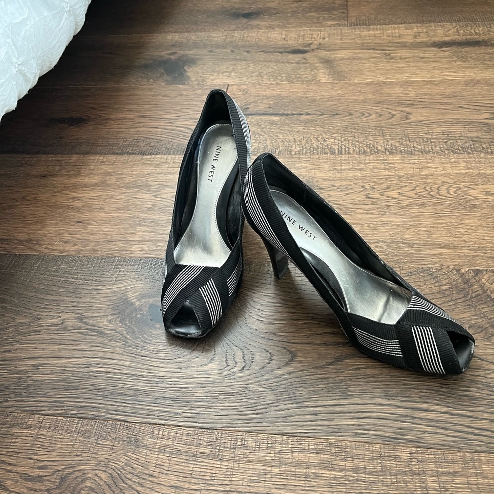Nine West Black and White Striped Heels - Picture 2 of 2